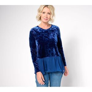 Fashion Women's Top Plus Sz 3X Crushed Velvet w Chiffon Hem Blue A667743